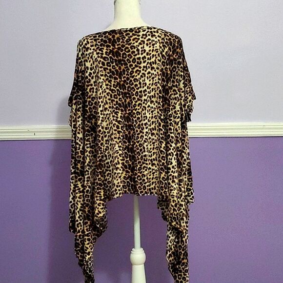 Leopard Print Boho Slinky Oversized Flowy Poncho - Picture 5 of 6